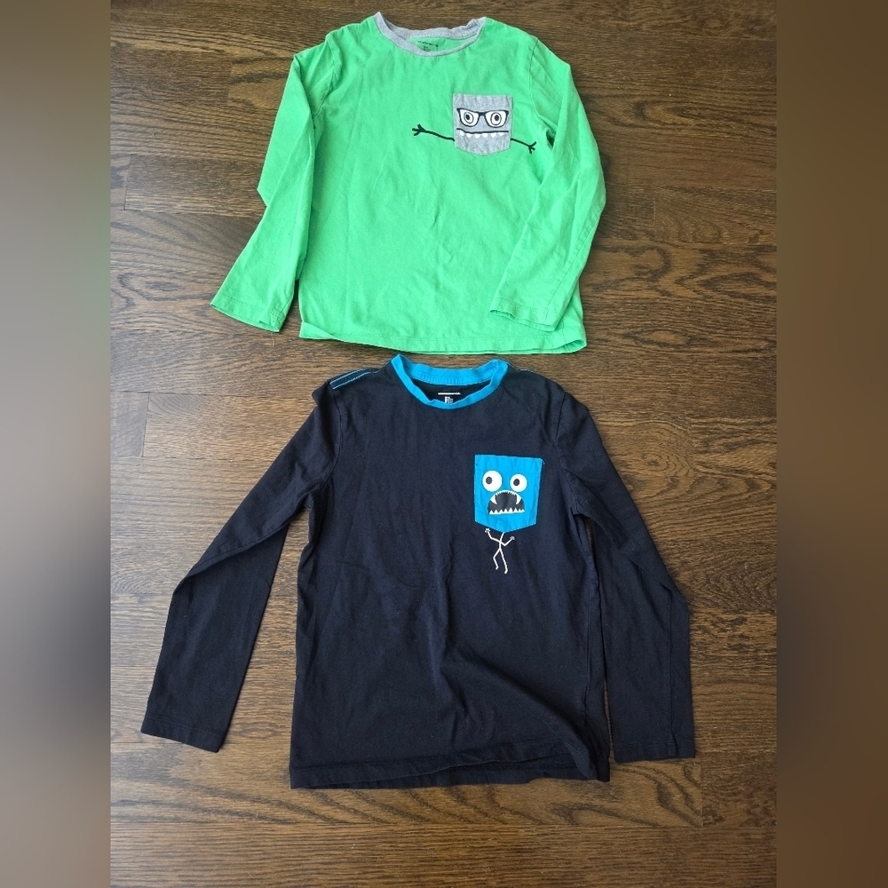 Lot Of 2 Amazon Essentials Kids Long Sleeve Tees - Green and Black Sz.M(8)